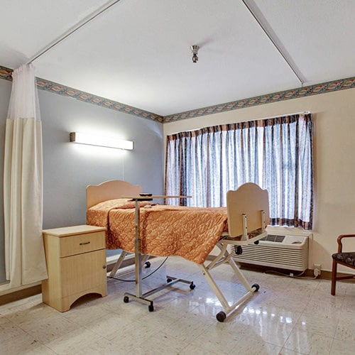 A patient's room at Mountain View Post Acute